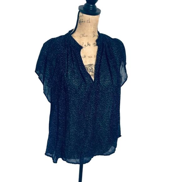 NWT Vince Starry Dot Sheer Flutter Sleeved 100% Silk Gauzy M/M Blouse 345 Retail - Picture 3 of 9